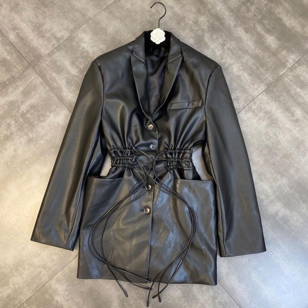 women's leather & faux prepomp 2021 fall winter long sleeve turn down collar drawstring slim waist black pu jacket women coat gc708
women's leather & faux prepomp 2021 fall winter long sleeve turn down collar drawstring slim waist black pu jacket women coat gc708