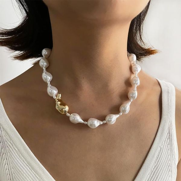 chokers allme cute big baroque simulated pearl necklace with irregular brass beads for women pearls beaded gold toggle clasp, Golden;silver
chokers allme cute big baroque simulated pearl necklace with irregular brass beads for women pearls beaded gold toggle clasp, Golden;silver