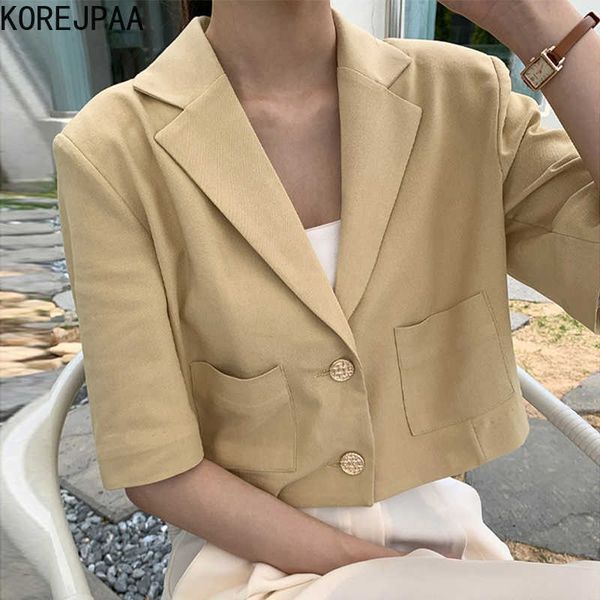 korejpaa women jackets summer korean chic retro temperament suit collar two buttons double pockets short-sleeved jacket 210526, Black;brown
korejpaa women jackets summer korean chic retro temperament suit collar two buttons double pockets short-sleeved jacket 210526, Black;brown