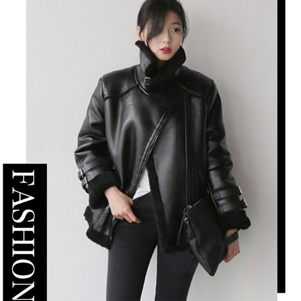 women's leather & faux china imported natural soft fur coats women thick velvet woman's lined biker lady coat overcoats a112, Black
women's leather & faux china imported natural soft fur coats women thick velvet woman's lined biker lady coat overcoats a112, Black