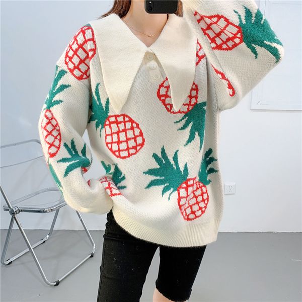 knits pineapple jacquard women oversized sweater winter lazy oaf wind pullover pointed collar sweaters, White
knits pineapple jacquard women oversized sweater winter lazy oaf wind pullover pointed collar sweaters, White