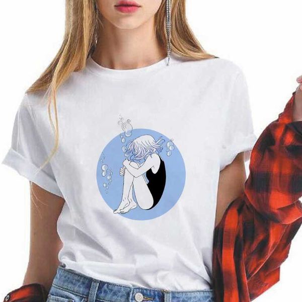 women's t-shirt young series aesthetic art girls printed mujer short sleeve ropa 2021 arrivals t-shirts student school, White 
women's t-shirt young series aesthetic art girls printed mujer short sleeve ropa 2021 arrivals t-shirts student school, White