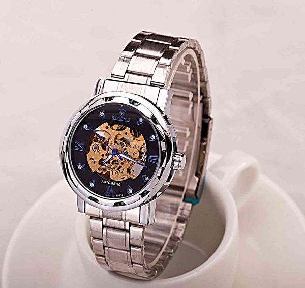 men's watch business luminous waterproof mechanical steel shell band watch, Slivery;brown
men's watch business luminous waterproof mechanical steel shell band watch, Slivery;brown
