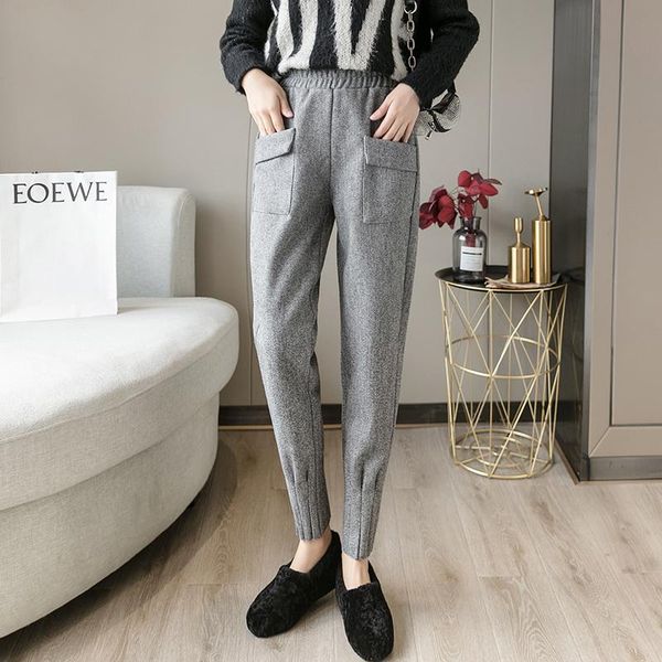 autumn winter woolen pants women high waist pockets trousers plus size 2021 streetwear harem pantalon femme women's & capris, Black;white 
autumn winter woolen pants women high waist pockets trousers plus size 2021 streetwear harem pantalon femme women's & capris, Black;white