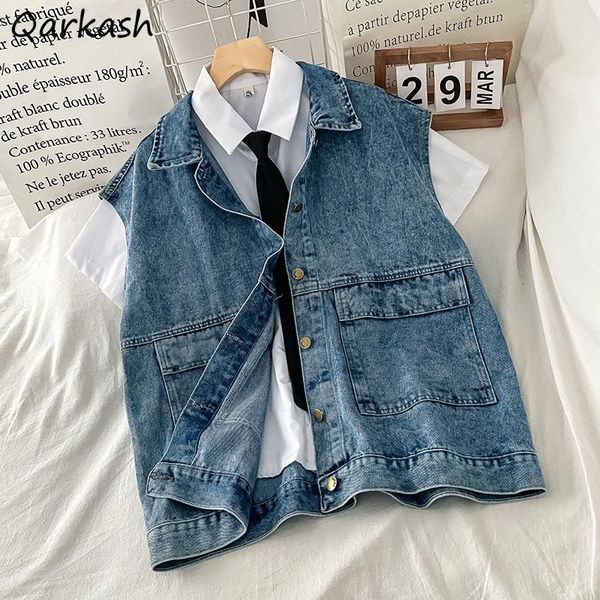 women's vests women denim blue turn-down collar sleeveless waistcoats fashion all-match students harajuku streetwear summer coats korea, Black;white
women's vests women denim blue turn-down collar sleeveless waistcoats fashion all-match students harajuku streetwear summer coats korea, Black;white