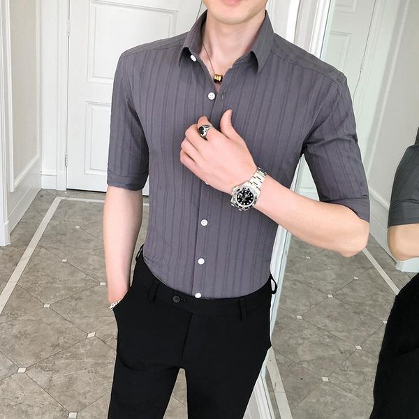 men's casual shirts brand british style business stripe solid shirt men slim fit summer half sleeve designer club camisa masculina, White;black
men's casual shirts brand british style business stripe solid shirt men slim fit summer half sleeve designer club camisa masculina, White;black