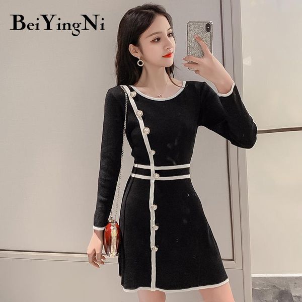 casual dresses beiyingni korean dress womans spell color slim elegant double breasted knitted vintage party o-neck simple vestido mujer, Black;gray
casual dresses beiyingni korean dress womans spell color slim elegant double breasted knitted vintage party o-neck simple vestido mujer, Black;gray