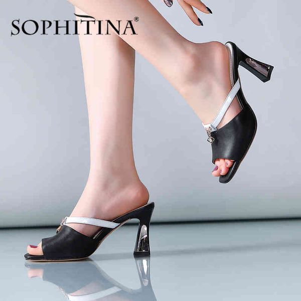 sophitina thin band slippers female high heel metal pendant square heel peep toe shoes elegant convenence women's sandals so473 210513, Black
sophitina thin band slippers female high heel metal pendant square heel peep toe shoes elegant convenence women's sandals so473 210513, Black