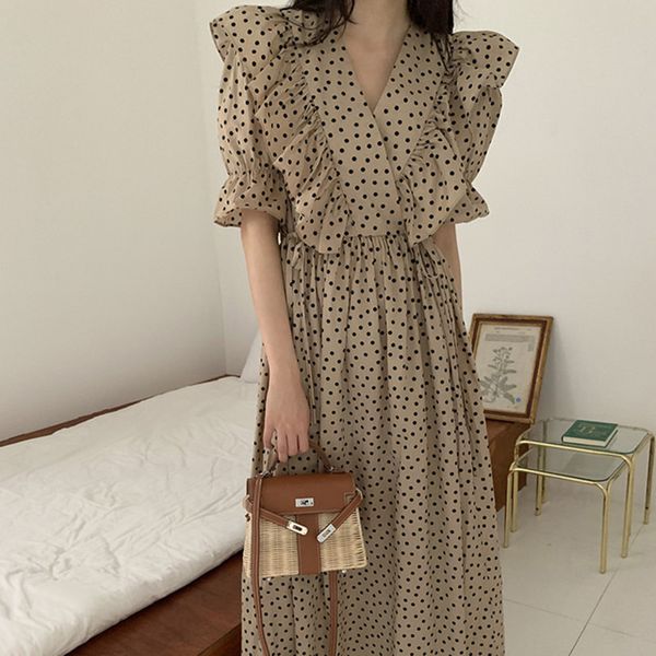 vintage elegant dot print chiffon dress summer v-neck flounced es puff sleeve long beach vestidos 210510, Black;gray
vintage elegant dot print chiffon dress summer v-neck flounced es puff sleeve long beach vestidos 210510, Black;gray