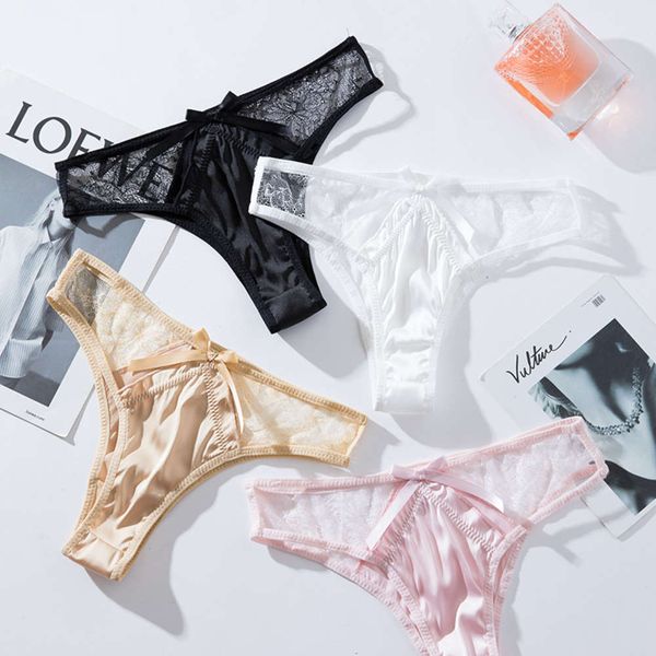 satin thong women's low waist lace edge underwear transparent t-pants, Black;white 
satin thong women's low waist lace edge underwear transparent t-pants, Black;white