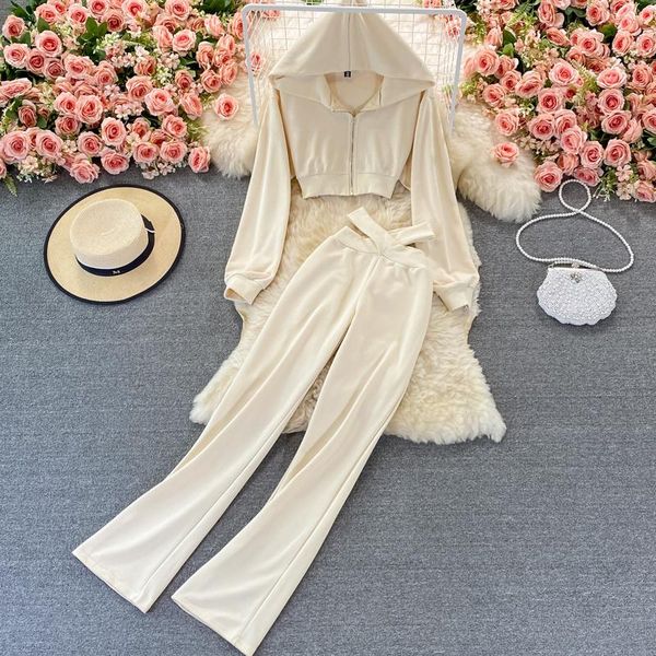 women's two piece pants sports and leisure suit women's foreign style short hooded sweater two-piece set high waist straight wide l, White
women's two piece pants sports and leisure suit women's foreign style short hooded sweater two-piece set high waist straight wide l, White
