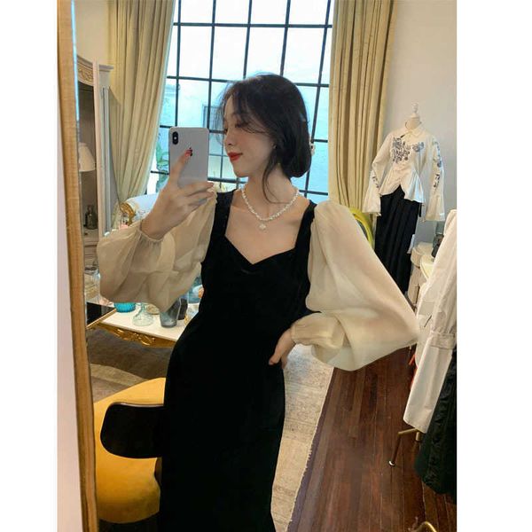 shen secret bao shed v-neck black stitched veet dr's early autumn high waist bubble sleeve skirt, Black;gray
shen secret bao shed v-neck black stitched veet dr's early autumn high waist bubble sleeve skirt, Black;gray