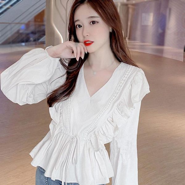 women's blouses & shirts women lace-up waist slimming ruffled lantern sleeve shirt sweet chiffon blouse lady solid color, White
women's blouses & shirts women lace-up waist slimming ruffled lantern sleeve shirt sweet chiffon blouse lady solid color, White
