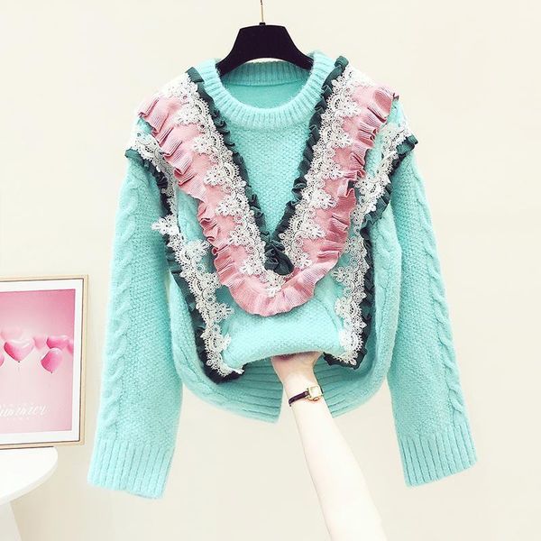 winter korean lace heavy industry loose lazy sweater fashion pullover female women's sweaters, White;black
winter korean lace heavy industry loose lazy sweater fashion pullover female women's sweaters, White;black