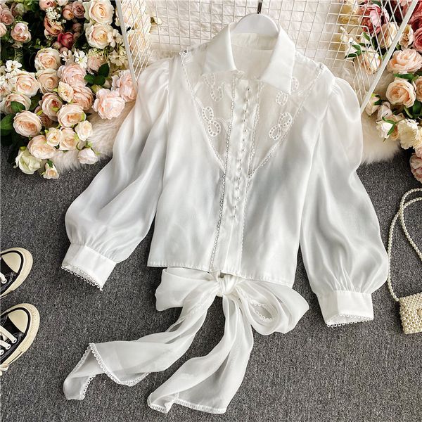 autumn women's black/white hollow out patchwork blouse female elegant turn-down collar single breasted vintage 210426
autumn women's black/white hollow out patchwork blouse female elegant turn-down collar single breasted vintage 210426