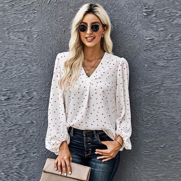 women's t-shirt elegant floral casual commute spring women chiffon v-neck long sleeve t-shirts office lady autumn urbane clothing work, White
women's t-shirt elegant floral casual commute spring women chiffon v-neck long sleeve t-shirts office lady autumn urbane clothing work, White