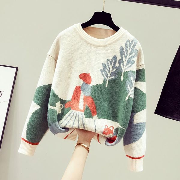 autumn women's sweater loose outer wear cloth knit jumper girls students cartoon pattern sweaters woman pull, White;black
autumn women's sweater loose outer wear cloth knit jumper girls students cartoon pattern sweaters woman pull, White;black