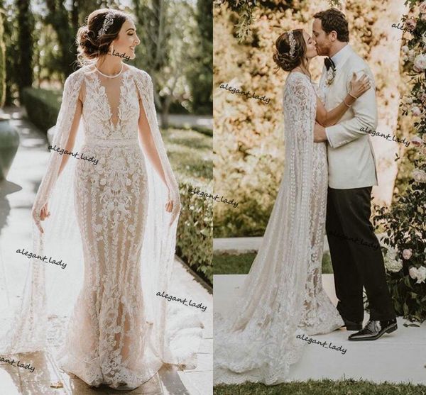 illusion back farm mermaid wedding dresses with cape lace appliques long country bohemian bridal wedding dress vestidos de, White
illusion back farm mermaid wedding dresses with cape lace appliques long country bohemian bridal wedding dress vestidos de, White