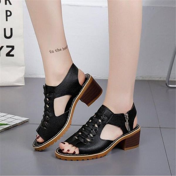 sandals 2021 vintage elegant mid square heel women's summer style peep toe cross tied side zip design shoes woman leather, Black
sandals 2021 vintage elegant mid square heel women's summer style peep toe cross tied side zip design shoes woman leather, Black