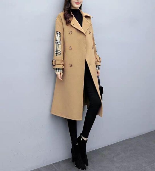 women's wool & blends women woolen coat adjustable waist belt extra long with sash double breasted overcoat outerwear female cloth, Black
women's wool & blends women woolen coat adjustable waist belt extra long with sash double breasted overcoat outerwear female cloth, Black
