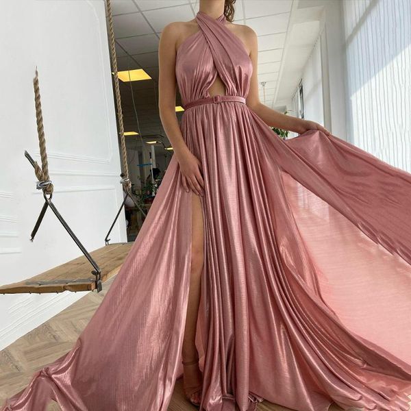 party dresses uzn blush pink backless halter neck prom dress with high slit a-line long evening gowns dubai, White;black
party dresses uzn blush pink backless halter neck prom dress with high slit a-line long evening gowns dubai, White;black