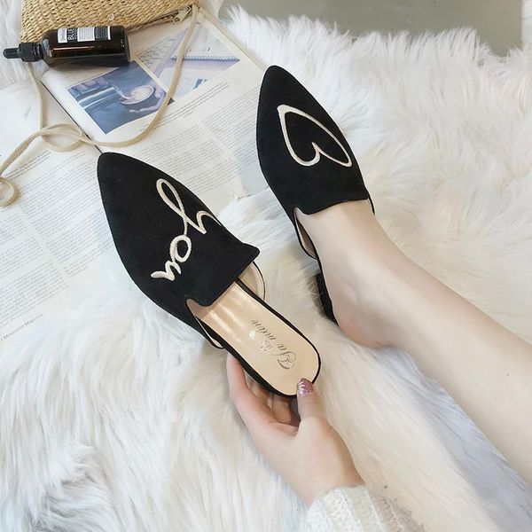 slippers 2021 love embroidery fashion outside wearing flat bottom tip muller half pack lady, Black
slippers 2021 love embroidery fashion outside wearing flat bottom tip muller half pack lady, Black