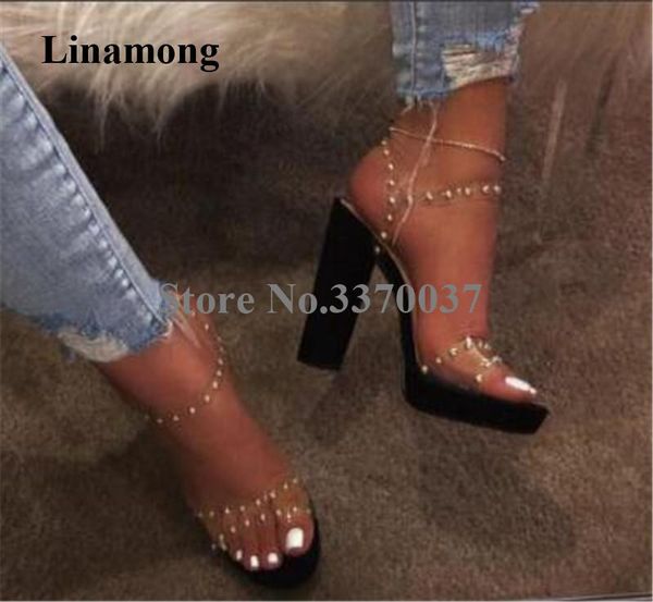 dress shoes women elegant fashion clear pvc straps rivet chunky heel gladiator sandals high platform ankle strap buckle heels, Black
dress shoes women elegant fashion clear pvc straps rivet chunky heel gladiator sandals high platform ankle strap buckle heels, Black