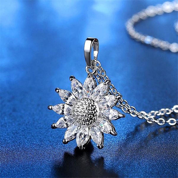 pendant necklaces luxury female small sunflower necklace elegant rose gold color charm crystal wedding for women, Silver
pendant necklaces luxury female small sunflower necklace elegant rose gold color charm crystal wedding for women, Silver