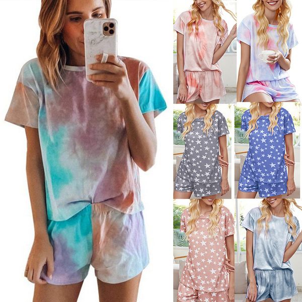 women's sleepwear 2021 spring and summer tie dyed pajamas short sleeve home suit, Black;red
women's sleepwear 2021 spring and summer tie dyed pajamas short sleeve home suit, Black;red