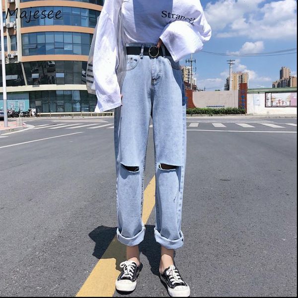 women jean high waist jeans hole casual loose straight womens korean fashion bf trousers street style females all match streetwear, Blue
women jean high waist jeans hole casual loose straight womens korean fashion bf trousers street style females all match streetwear, Blue