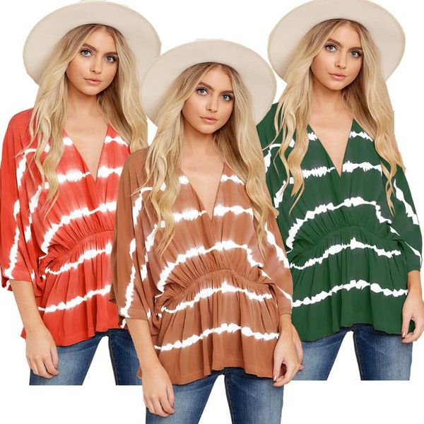 short-sleeved shirt summer women's loose bat sleeve round neckline blouse tie-dye casual selling models blouses & shirts, White
short-sleeved shirt summer women's loose bat sleeve round neckline blouse tie-dye casual selling models blouses & shirts, White