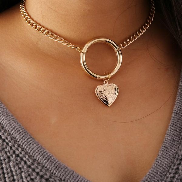 earrings & necklace punk rock gold aluminium chain choker for women thick link collar clavicle circle opening peach heart jewelry, Silver
earrings & necklace punk rock gold aluminium chain choker for women thick link collar clavicle circle opening peach heart jewelry, Silver