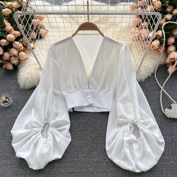 women's blouses & shirts vintage french style women solid blouse v neck button long lantern sleeve blusas mujer korean casual female cr, White
women's blouses & shirts vintage french style women solid blouse v neck button long lantern sleeve blusas mujer korean casual female cr, White