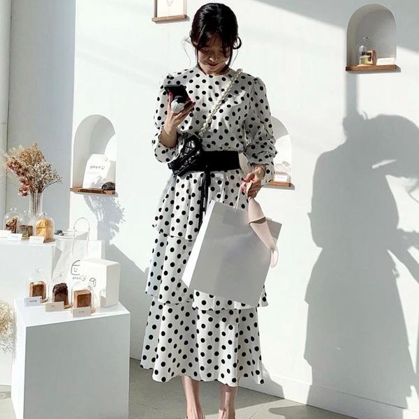 casual dresses elegant o neck polka dot dress women long sleeve slim waist korean style vintage retro vestidos mujer simple all match robe, Black;gray
casual dresses elegant o neck polka dot dress women long sleeve slim waist korean style vintage retro vestidos mujer simple all match robe, Black;gray
