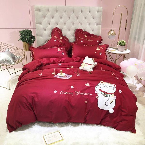 bedding sets red cartoon cat embroidery 60s egyptian cotton child set king size duvet cover bed sheet linen pillowcases
bedding sets red cartoon cat embroidery 60s egyptian cotton child set king size duvet cover bed sheet linen pillowcases