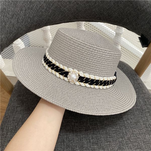 small fragrance pearl money ribbon hat women's summer version simple flat straw outdoor sun protection hat, Yellow
small fragrance pearl money ribbon hat women's summer version simple flat straw outdoor sun protection hat, Yellow