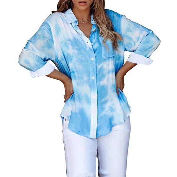 women long sleeves turndown collar shirts printed tie-dye button-down shirt m5te women's blouses &, White
women long sleeves turndown collar shirts printed tie-dye button-down shirt m5te women's blouses &, White
