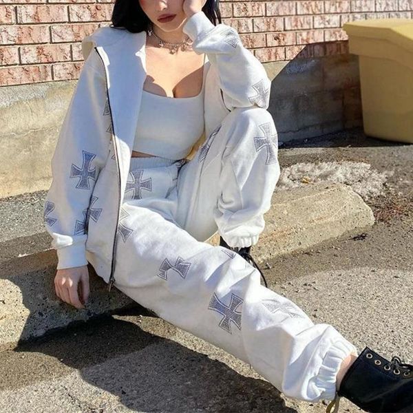 women's two piece pants women goth punk zip up hoodies jacket cross rhinestone baggy joggers hip hop oversized sweatshirt coat loose sw, White
women's two piece pants women goth punk zip up hoodies jacket cross rhinestone baggy joggers hip hop oversized sweatshirt coat loose sw, White