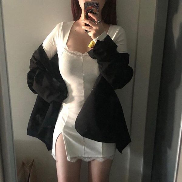 casual dresses female dress patchwork split spring autumn low chest long sleeve lace hip package vestido party outfits, Black;gray
casual dresses female dress patchwork split spring autumn low chest long sleeve lace hip package vestido party outfits, Black;gray