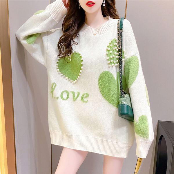 autumn and winter new korean round neck love women's pullover ins super fire net red versatile sweater top, White;black
autumn and winter new korean round neck love women's pullover ins super fire net red versatile sweater top, White;black