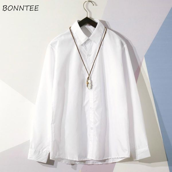 men's casual shirts men solid simple art loose korean style all-match white shirt male autumn long sleeve single breasted stylish chic, White;black
men's casual shirts men solid simple art loose korean style all-match white shirt male autumn long sleeve single breasted stylish chic, White;black
