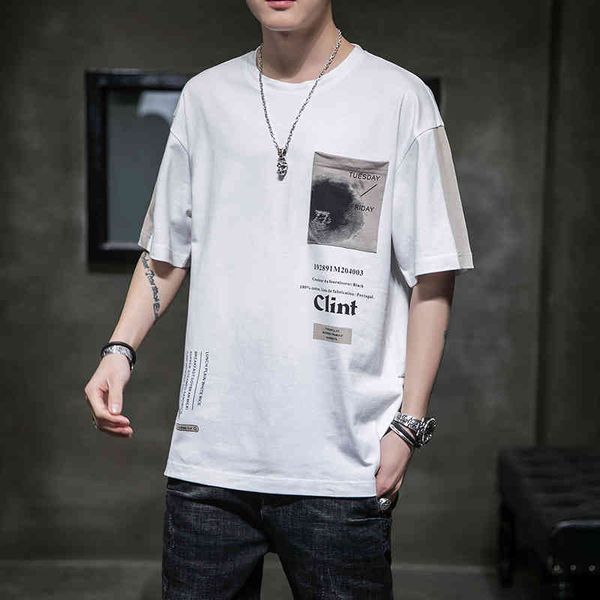 men's t shirt short sleeve 2021 summer trend pure cotton printed round neck loose student base, White;black
men's t shirt short sleeve 2021 summer trend pure cotton printed round neck loose student base, White;black