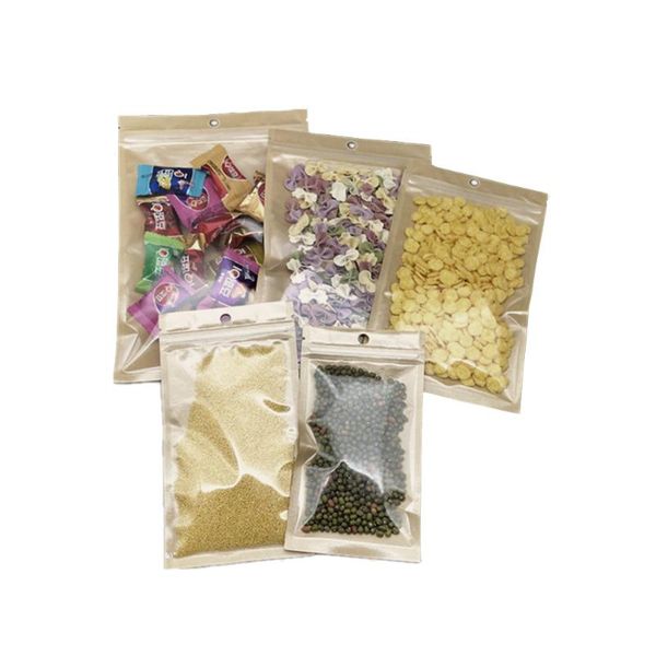 storage bags 100pcs clear plastic brown kraft paper bag with hang hole self grip seal tear notch resealable food snack pack pouches
storage bags 100pcs clear plastic brown kraft paper bag with hang hole self grip seal tear notch resealable food snack pack pouches