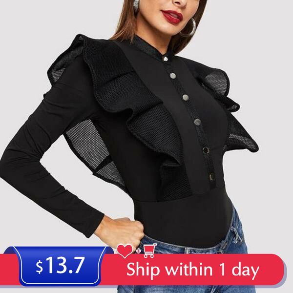 miyouj fashion mesh bodysuit women ruffle long sleeve bottoming shirt slim body black bodysuit for women clothes jumpsuit, Black;white
miyouj fashion mesh bodysuit women ruffle long sleeve bottoming shirt slim body black bodysuit for women clothes jumpsuit, Black;white