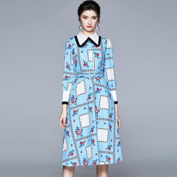casual dresses jsxdhk runway spring flower holiday dress elegant women print stitching turn down collar blue midi with belt, Black;gray
casual dresses jsxdhk runway spring flower holiday dress elegant women print stitching turn down collar blue midi with belt, Black;gray