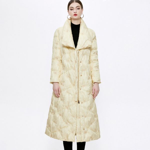 women's runway down coat long sleeves lace up embroidery winter thick parkas overcoat warm outerwear, Black
women's runway down coat long sleeves lace up embroidery winter thick parkas overcoat warm outerwear, Black