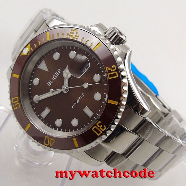 40mm bliger brown tile ceramic insert light-emitting hand miyota automatic human watch sapphire crystal rotating bezel oyster bracelet, Slivery;brown
40mm bliger brown tile ceramic insert light-emitting hand miyota automatic human watch sapphire crystal rotating bezel oyster bracelet, Slivery;brown