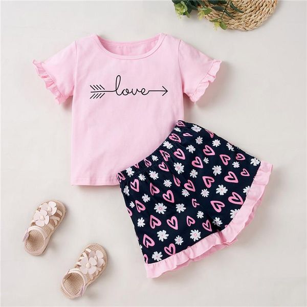 clothing sets 1-6 years kids baby girls 2-piece outfit short sleeve letter print +heart shorts set summer wear, White
clothing sets 1-6 years kids baby girls 2-piece outfit short sleeve letter print +heart shorts set summer wear, White