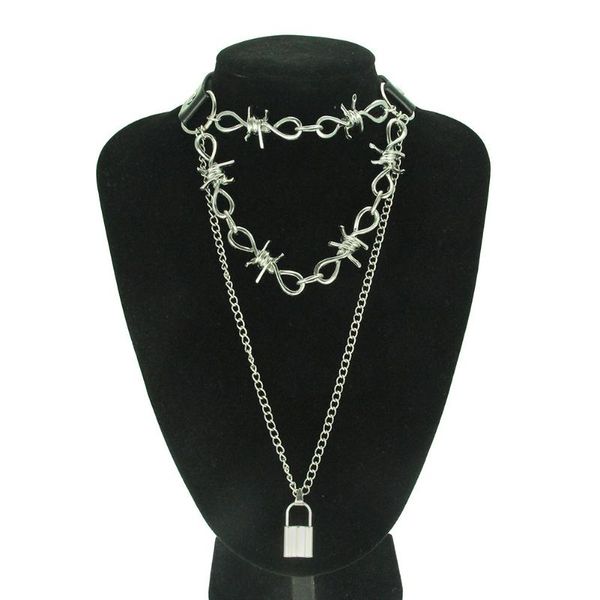 pendant necklaces 2021 layered necklace for women hip hop thorns cuban chain choker belt goth style lock men initial charm, Silver
pendant necklaces 2021 layered necklace for women hip hop thorns cuban chain choker belt goth style lock men initial charm, Silver