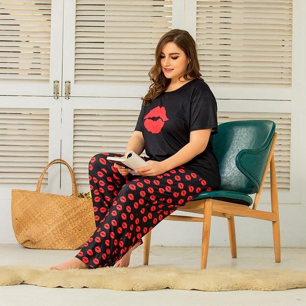women's sleepwear plus size pajama sets women summer cotton cute cartoon short sleeve two piece set homewear pjs lounge nightwear, Black;red
women's sleepwear plus size pajama sets women summer cotton cute cartoon short sleeve two piece set homewear pjs lounge nightwear, Black;red